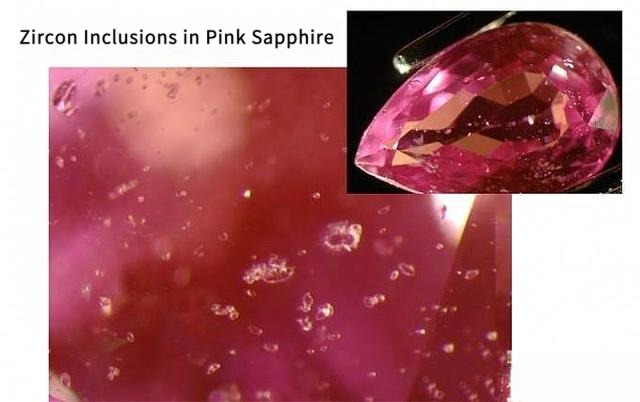 Unheated Madagascar pink sapphire showing abundant, sharp, well-defined inclusions