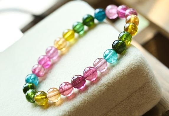Mid-range tourmaline bracelet with vibrant colors and polished beads