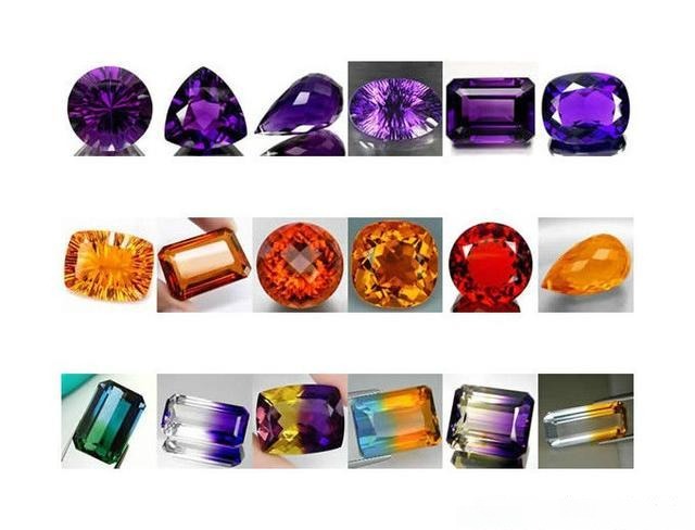 Collection of natural quartz crystals in various colors, showcasing clear, smoky, rose, and amethyst varieties.