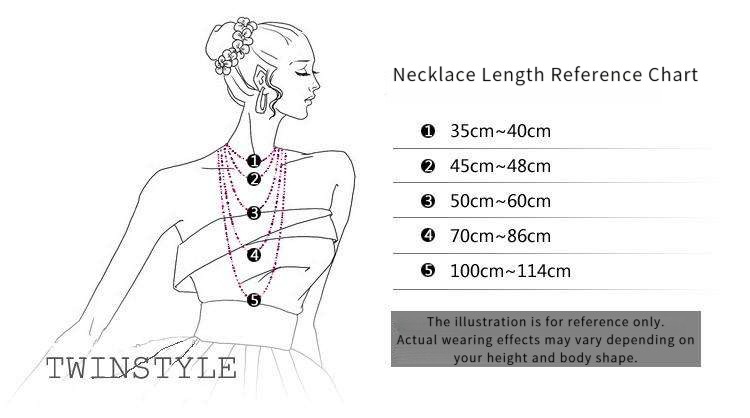 Necklace length reference chart from the Women’s Jewelry Size Guide showing how different chain lengths sit on the body.