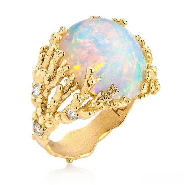Ornella Ianuzzi Coral Atoll opal ring showcasing opal's natural play-of-color, the master of rainbow hues in gemstones