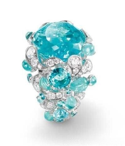 Paraiba tourmaline ring with stunning blue-green color caused by trace copper, dazzling the gem world