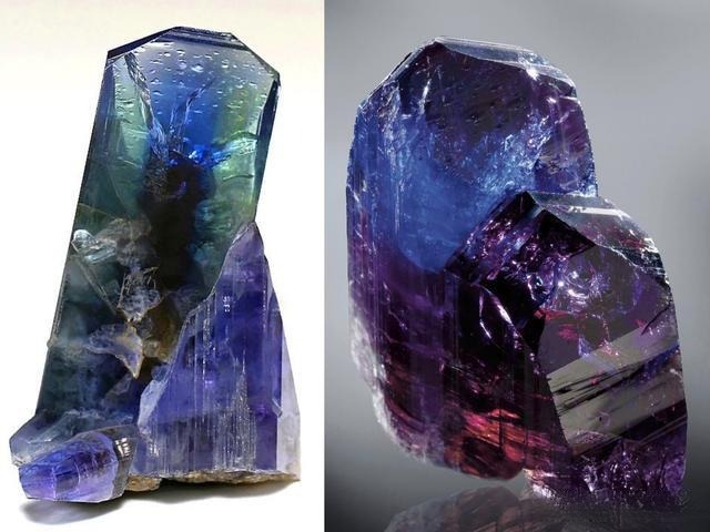 Rough Tanzanite gemstone displaying trichroism, naturally showing blue-green, gray, brown, or yellow hues
