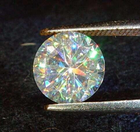 Synthetic rutile gemstone with extremely intense fire and near-perfect brilliance, a vivid example of high-dispersion colorful white gemstones