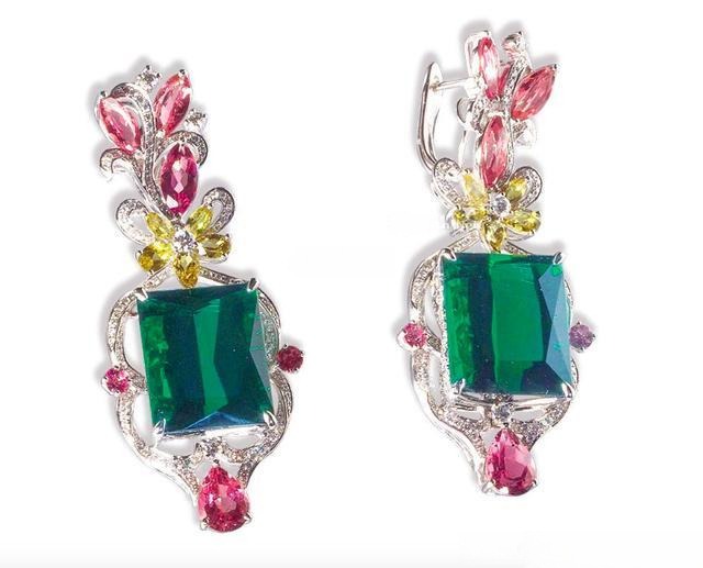 High-clarity tourmaline earrings, crafted into cabochon and faceted shapes by skilled gem cutters for premium value