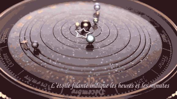 Close-up of Van Cleef & Arpels planetarium watch dial featuring miniature planets and celestial-inspired mechanical design