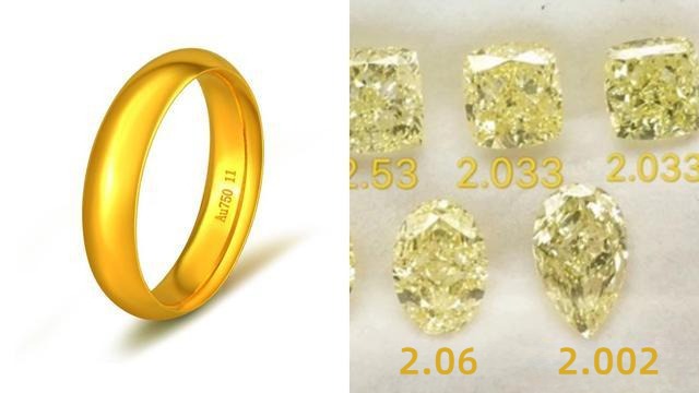 Gold ring with yellow diamond on the left and loose yellow diamond on the right, illustrating how jewelers enhance diamond color by setting yellow diamonds in gold.