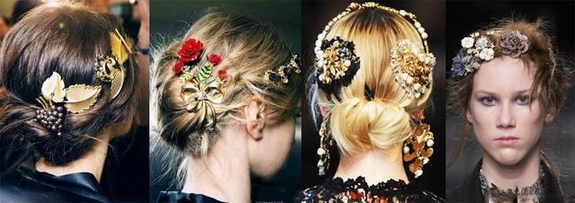 Decorative pin pinned on an elegant updo, creating a romantic and refined look, perfect for weddings or evening events.