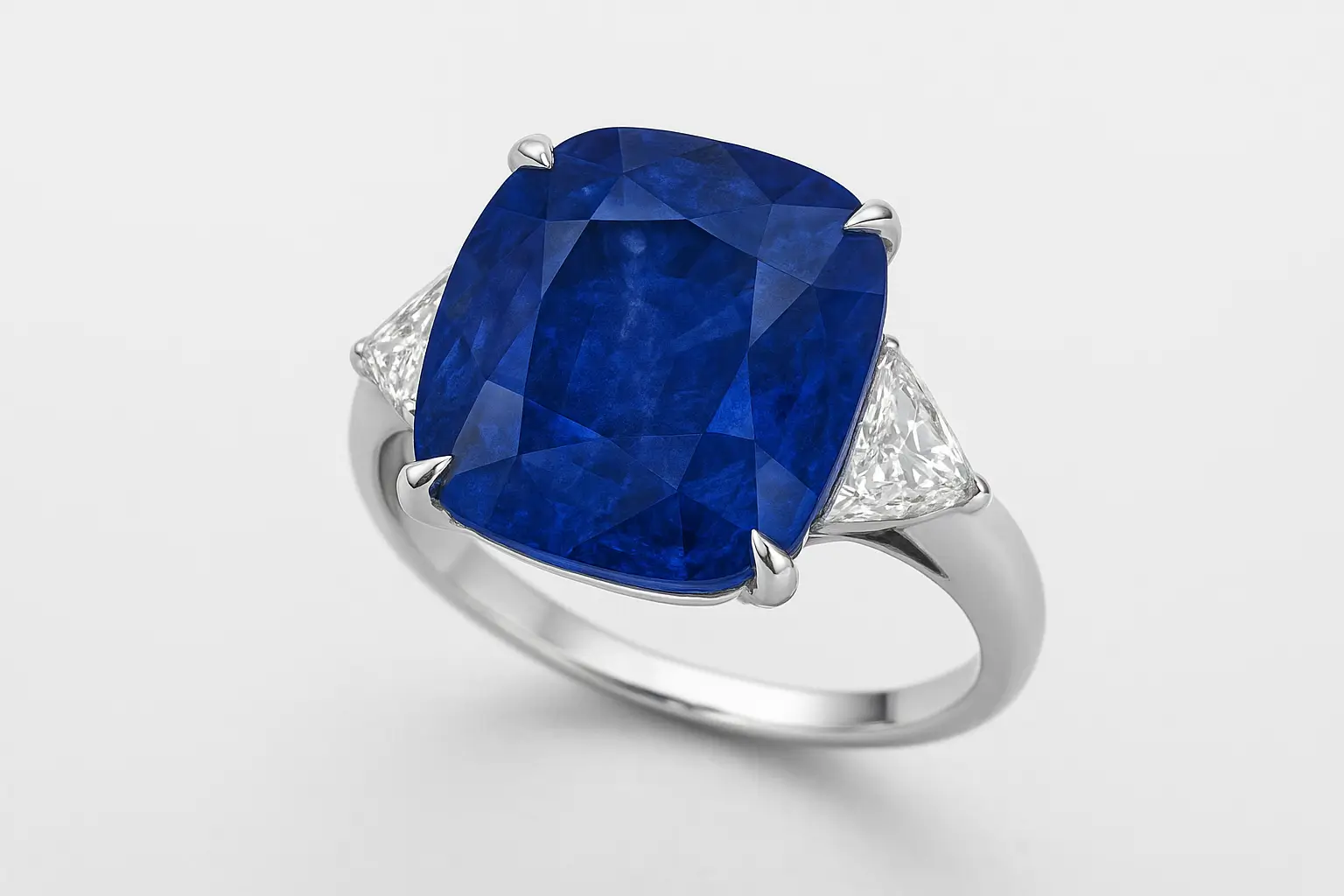 Kashmir cornflower blue sapphire ring , a rare example in sapphire color classification with velvety texture.