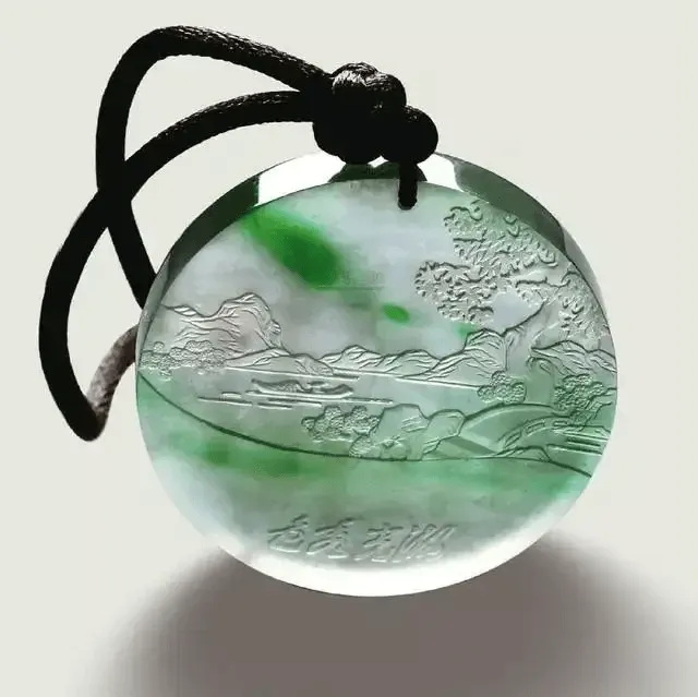 Finished jadeite pendant in Jing Huo stage, ready to wear, polished and sale-ready