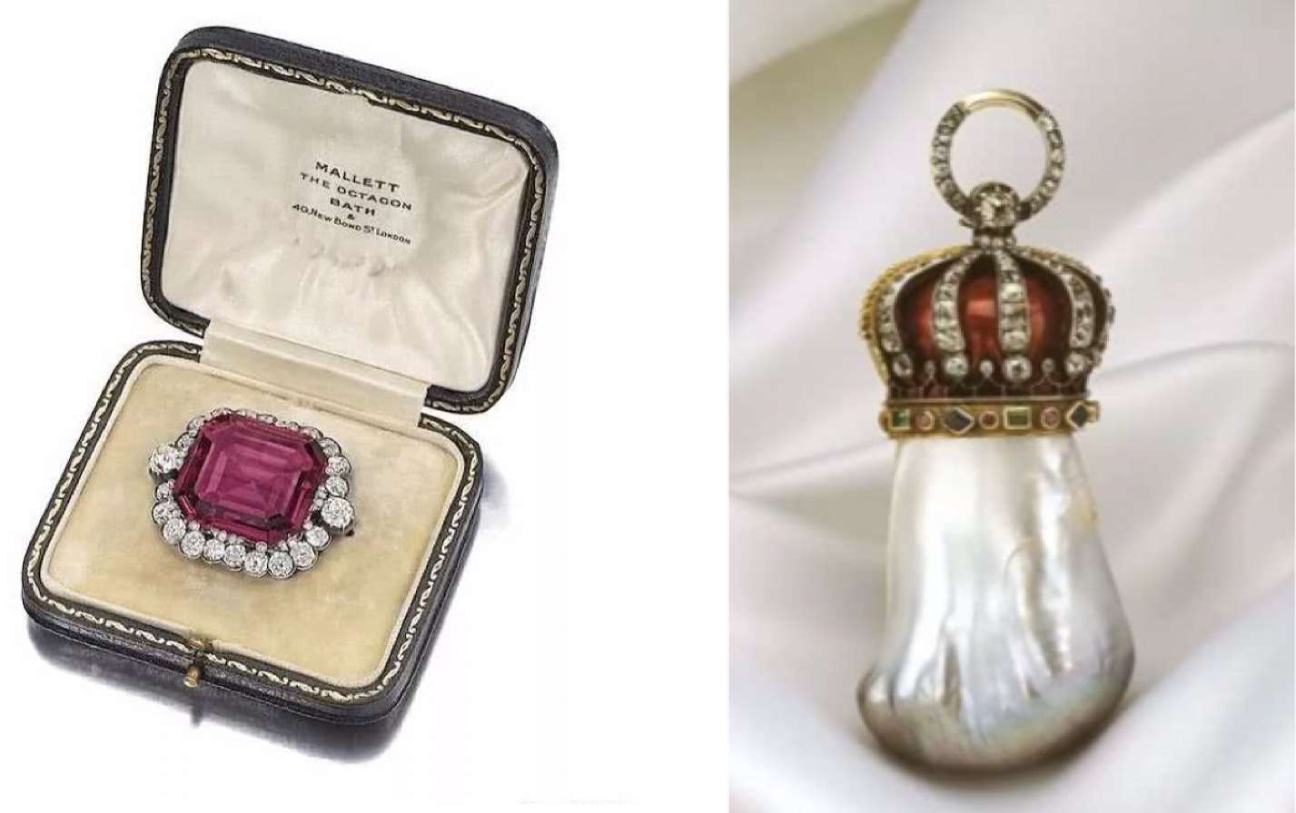 Left: Hope Spinel, Right: Hope Pearl from the legendary Hope Collection, showcasing two rare and iconic gemstones.