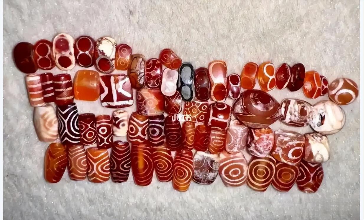 Red agate and carnelian etched beads, providing an endless resource for the beading artistry of the Indus Valley Civilization