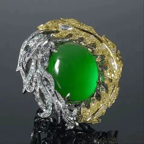 Jadeite mounted ring featuring polished green jade set in elegant metal craftsmanship for fine jewelry lovers.