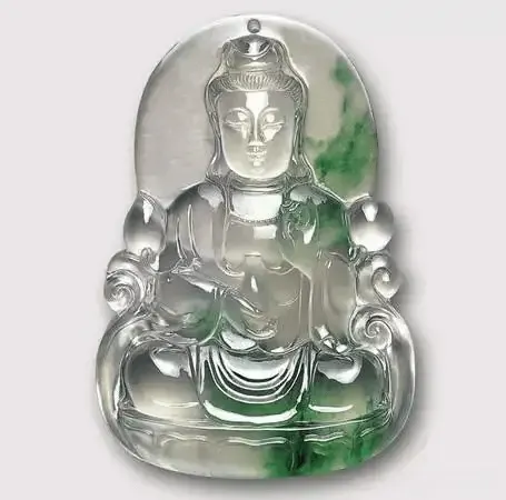 Jewea jadeite Guanyin pendant with rigid steel-like luster, finely crystalline and polished
