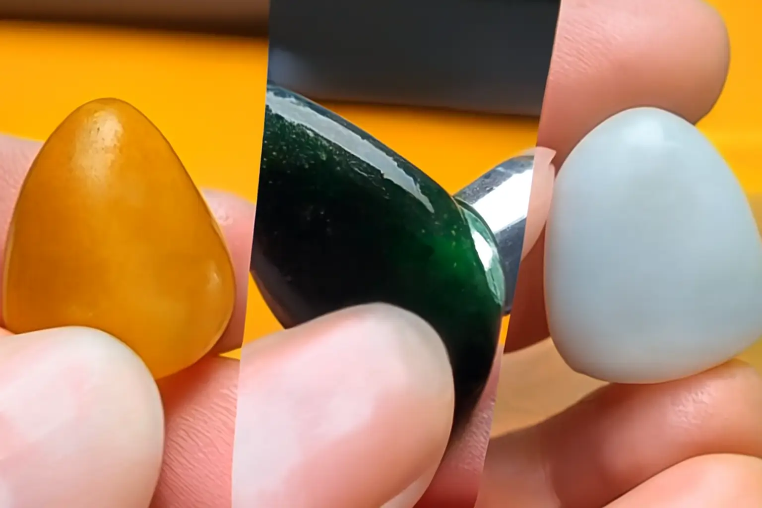 A comparative display of rough quartzite, serpentine, and diopside minerals, all artificially treated to mimic the texture, color, and river-worn appearance of Hetian Jade 'seed material'.