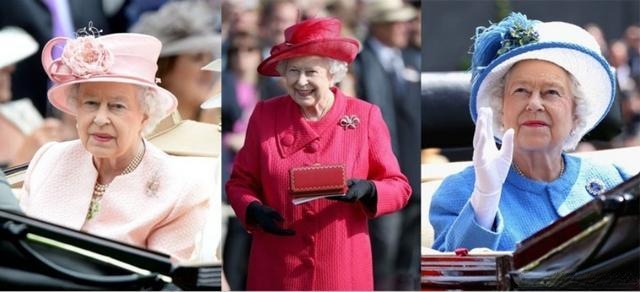 Queen wearing brooches on different outfits, showing the most regal placement on the upper chest side.