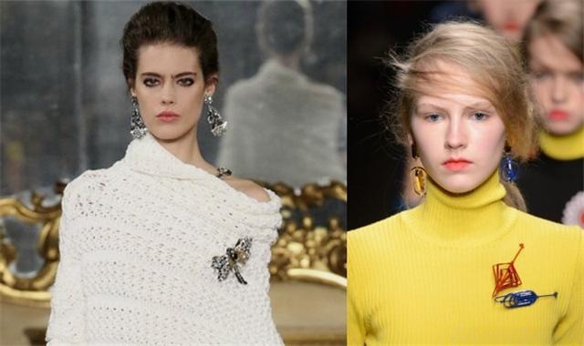 Supermodel wearing a brooch on the left chest, showing how different materials pair with fabrics to create elegant or effortlessly charming styles.