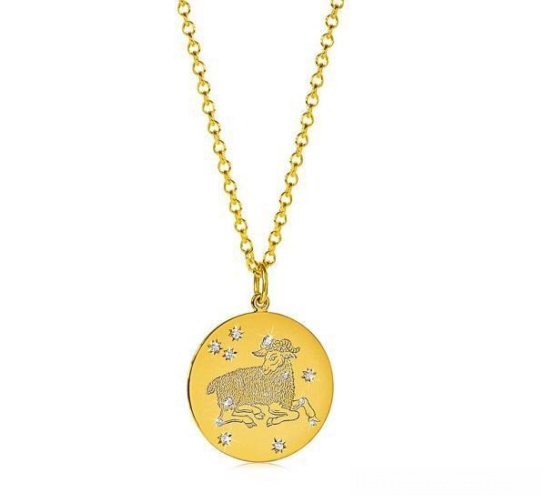 Verdura Zodiac Aries pendant necklace featuring gold medallion with hand-engraved ram design representing the bold Aries spirit