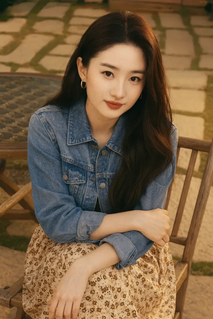 A young woman wearing gold hoop earrings poses outdoors in soft natural light, showcasing an elegant jewelry styling look.
