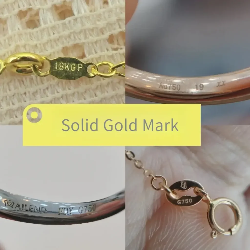 Common gold purity hallmarks on jewelry.