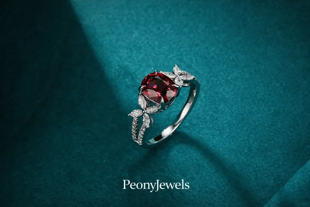 Jewea 1.5ct unheated pink sapphire ring with diamonds in 18K gold.