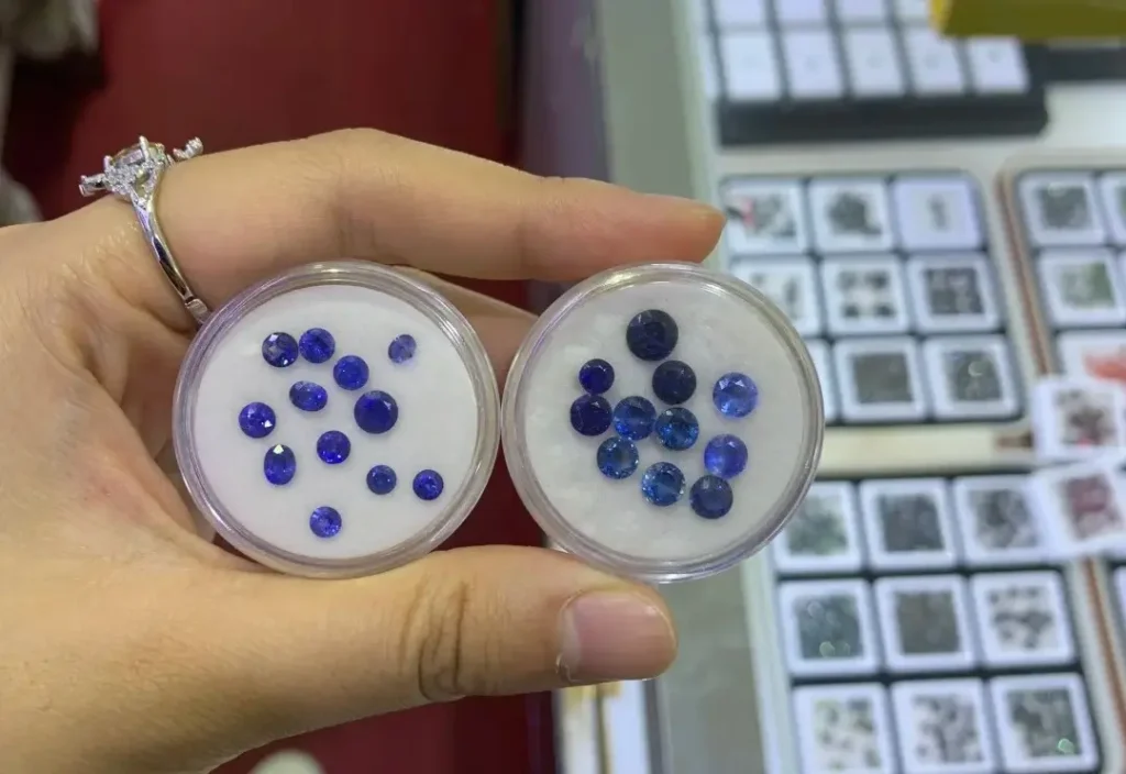 Left: Sapphire parcels; Right: Jewea kyanite parcels. Comparison of deep blue brilliance and saturation.