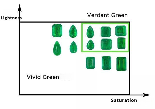 A diagram illustrating that Verdant Green is a subset of the Vivid Green category, representing the highest saturation/brightness.