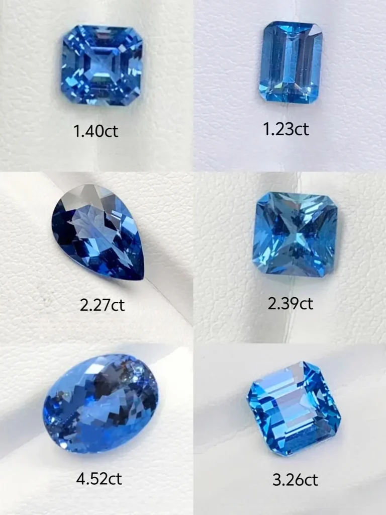 Multi-carat selection of Deep Exceptional blue beryl ranging from small to large sizes.