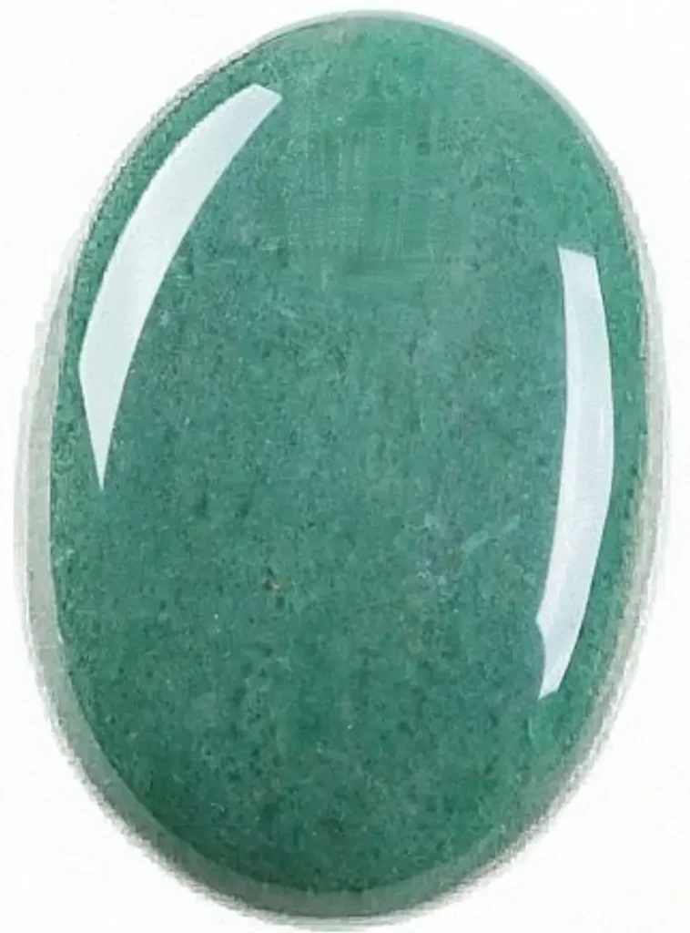 Rough green Aventurine jade stone showing macrocrystalline structure and shimmering aventurescence.