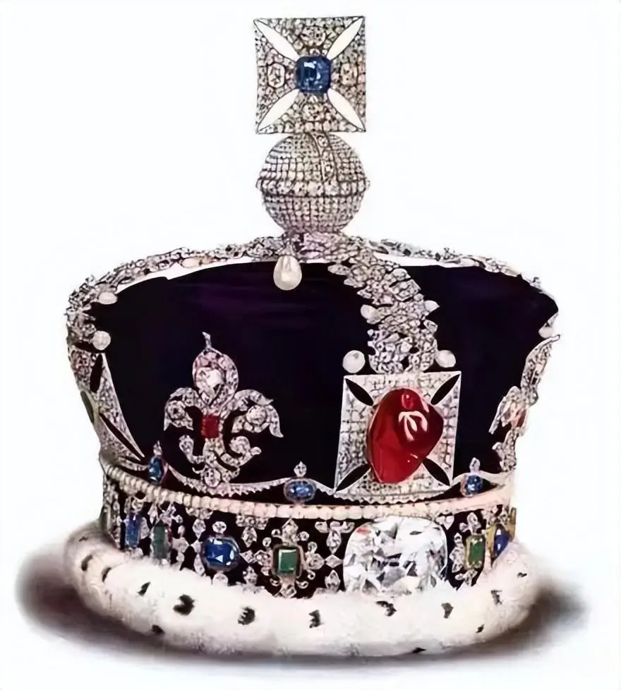 Close-up of the 170-carat Black Prince's Ruby set in the British Imperial State Crown.