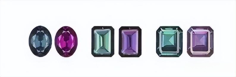 Faceted Brazilian alexandrite gemstone showing a color-change from teal to purple.