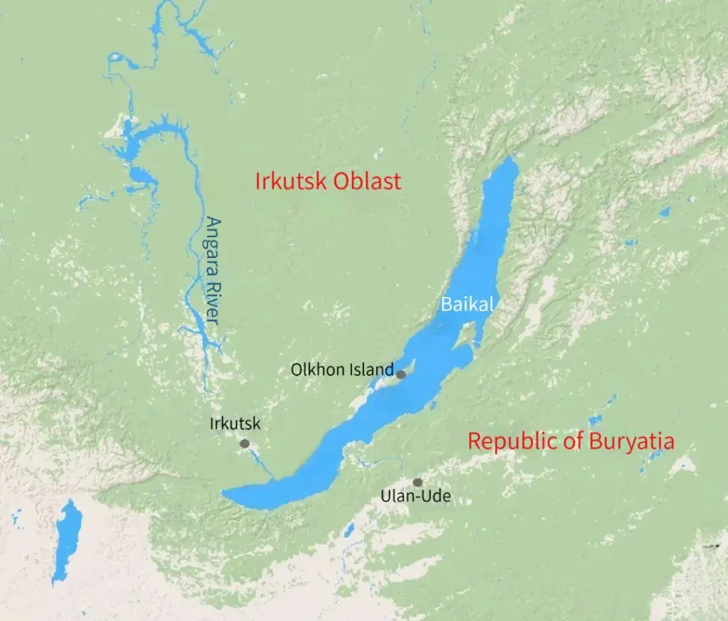 Map showing the Gida nephrite field and Mine 10 on the eastern shore of Lake Baikal.