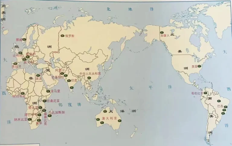 Global distribution of major emerald-producing regions based on gemological research.