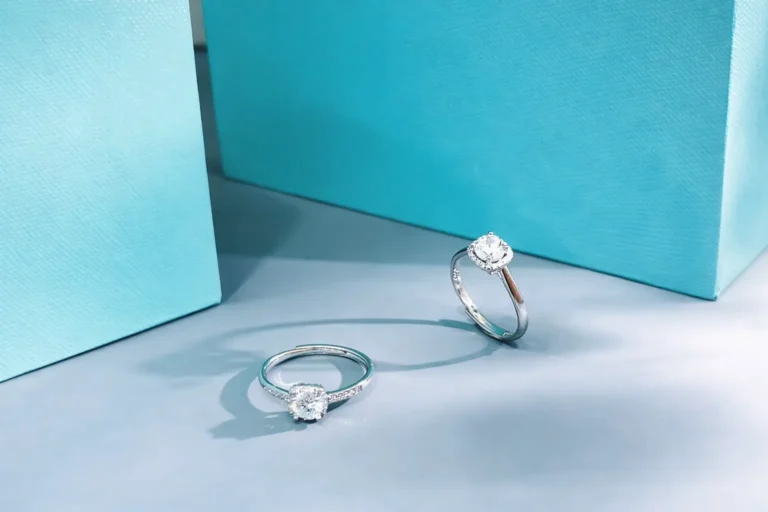 Two Jewea Asscher cut moissanite rings displayed side-by-side to showcase their signature "sugar cube" clarity and precision.