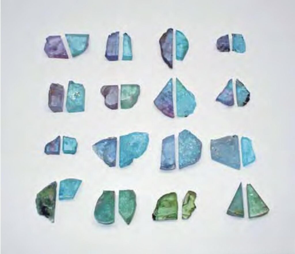 Before-and-after comparison of purple copper-bearing tourmaline following heat treatment at high temperature