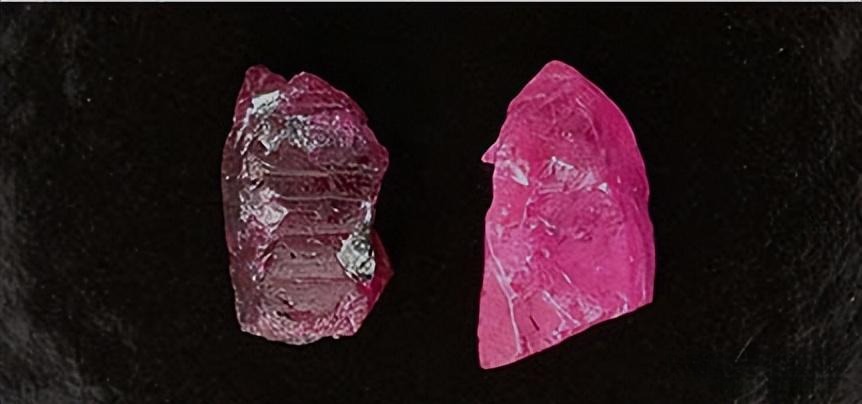 Two natural Afghanistan gemstones specimens from Jagdalek, featuring ruby and sapphire crystals within a white marble matrix.