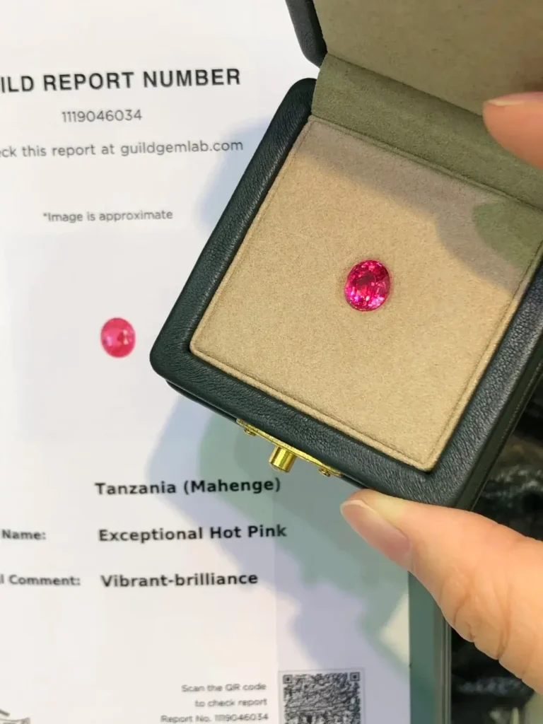 A 1.68-carat hot pink Mahenge spinel with exceptional crystalline clarity.