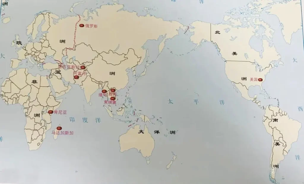 World map highlighting major ruby deposits in Myanmar, Mozambique, Sri Lanka, and East Africa.
