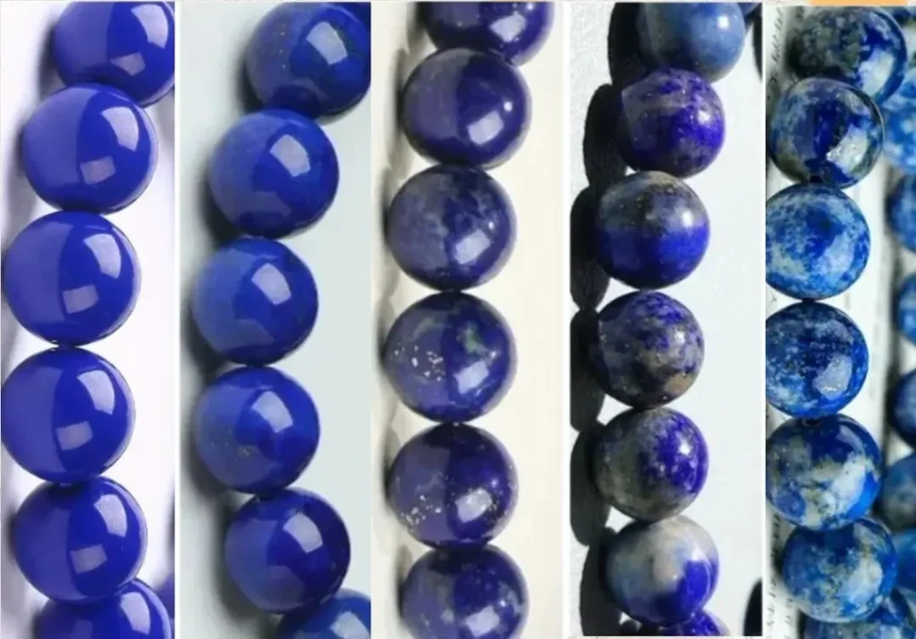 Side-by-side comparison of blue bracelets ranging from commercial to investment grade.