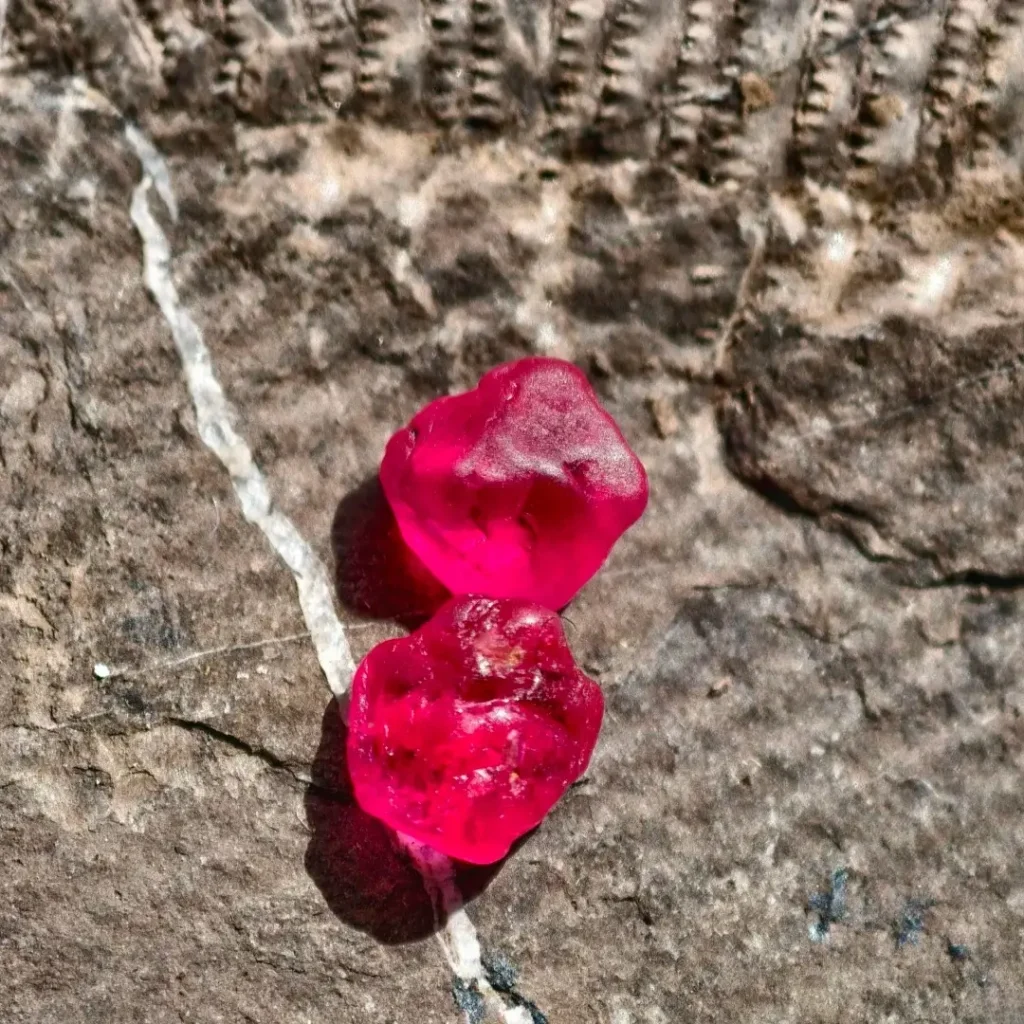 Two vibrant pink Namya stons crystals from northern Myanmar.