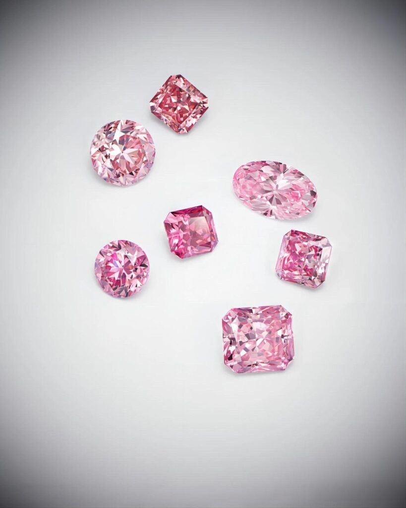 A selection of rare pink diamonds purchased by Tiffany and Co. from the Argyle mine in Australia.
