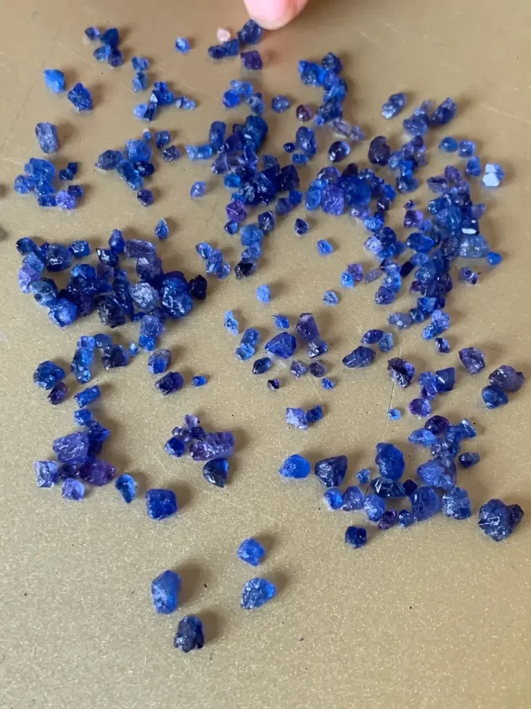 Rough electric blue cobalt spinel crystals from the Luc Yen mines in Vietnam.