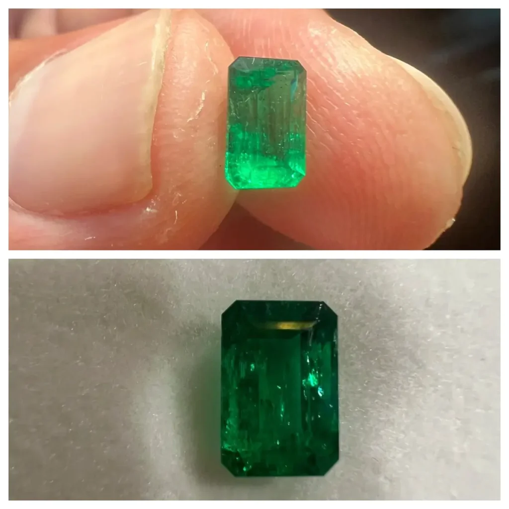 1.1-carat natural stone showing color variations under natural daylight and indoor lighting.