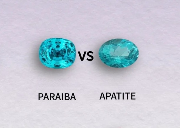 Apatite vs. Paraiba tourmaline comparison, exploring jewelry alternatives for electric teal hues.