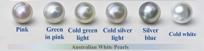 Australian White South Sea pearl color showing cool white skin and silver-blue overtones.