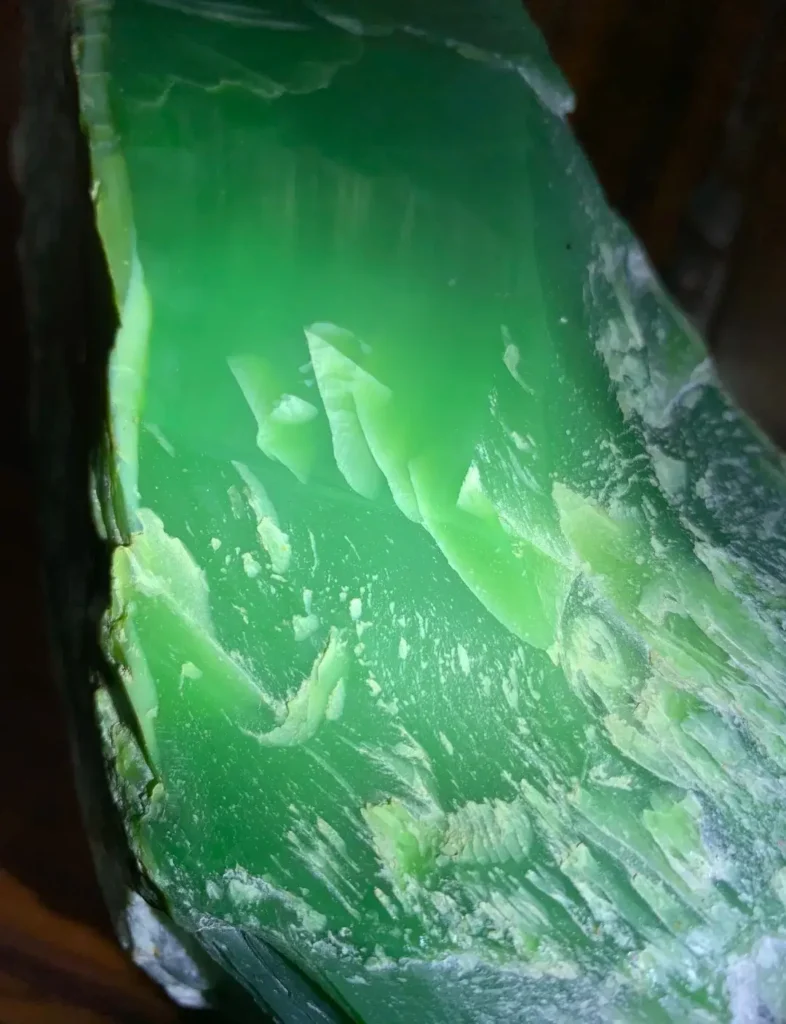 Raw Russian No. 7 Old Mine nephrite with weathered skin.