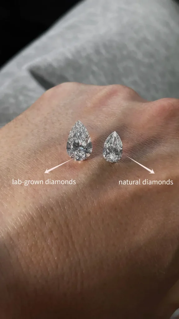 3ct lab-grown diamond compared to 1.5ct natural, showing lab diamonds as a high-value alternative.