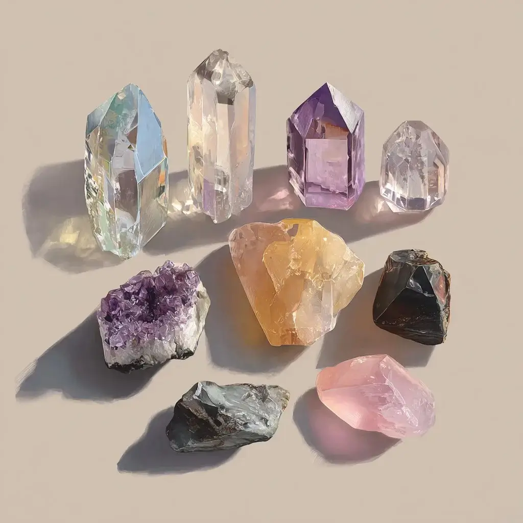 Amethyst, Clear Quartz, and Citrine clusters representing the diverse types of quartz crystals found in nature.