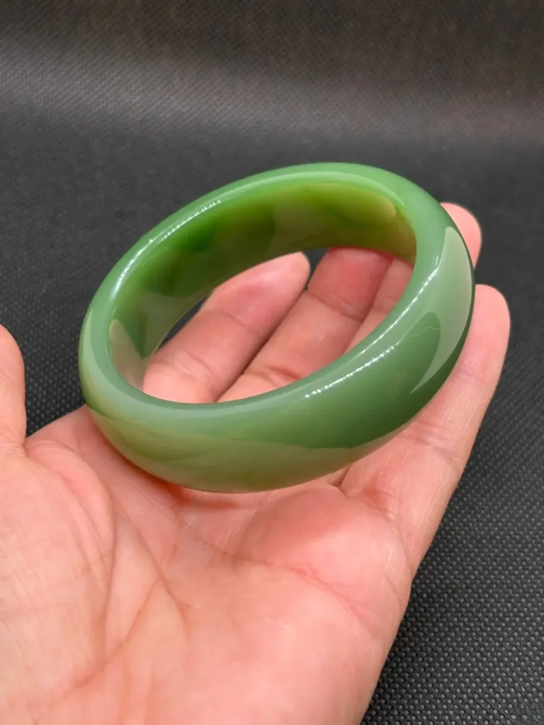Authentic Siberian Mine No. 7 "Old Mine" green nephrite jade bangle.