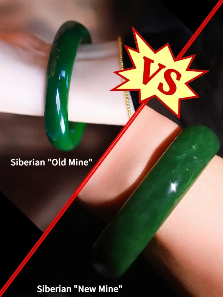 Side-by-side comparison of a Siberian Old Mine bangle and a Modern New Mine bangle.